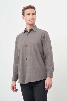 پیراهن قهوه ای مردانه یقه پیراهنی İmza - کد 869950569