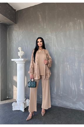 ست بالاتنه و پائین تنه قهوه ای زنانه تریکو MAY MARA - کد 869960164