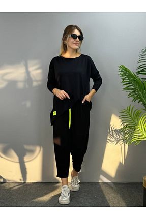 ست بالاتنه و پائین تنه مشکی زنانه بافتنی Genel Markalar - کد 887357211