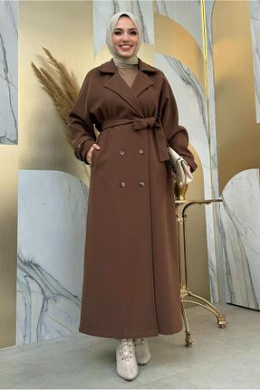 پالتو پشمی حجاب قهوه ای زنانه رگولار TRENDTESETTÜR - کد 784409113