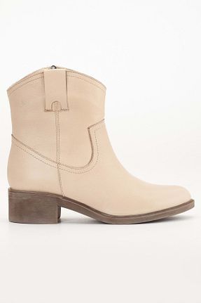 بوت / نیم بوت بژ زنانه چرم خالص ANALİN SHOES - کد 861255742