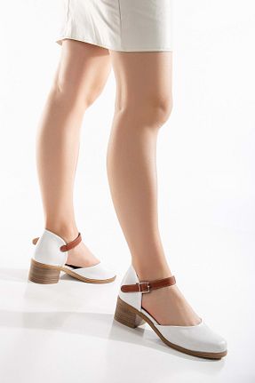 صندل سفید زنانه پاشنه ضخیم ANALİN SHOES - کد 824508015
