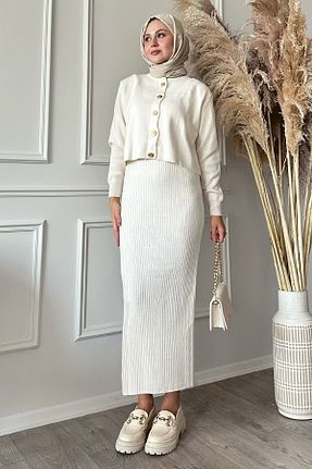 ست بالاتنه و پائین تنه حجاب سفید زنانه رگولار InStyle - کد 870037030