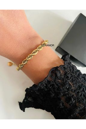 دستبند استیل (فولاد) طلائی زنانه استیل ضد زنگ SERAMOR - کد 870124393