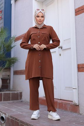 ست بالاتنه و پائین تنه حجاب قهوه ای زنانه اورسایز MİSSKAYLE - کد 797884251