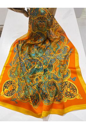 شال نارنجی زنانه ابریشم İpek - کد 870193173