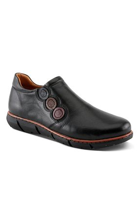 کفش کژوال مشکی زنانه چرم خالص İNZE AYAKKABI - کد 870195260