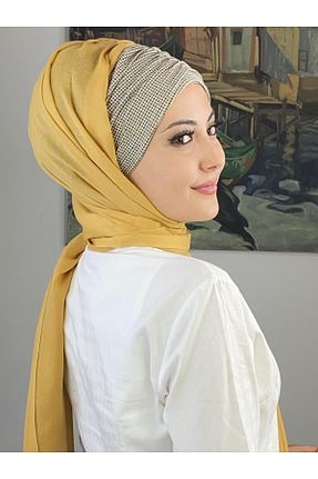 روسری زرد ساده BUTİKAMBAR - کد 870228409