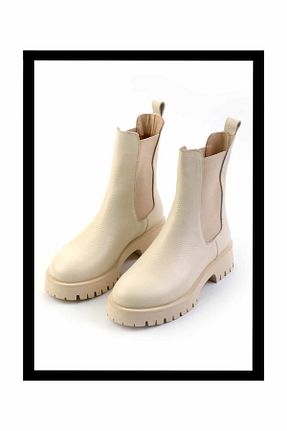 بوت / نیم بوت بژ زنانه چرم خالص Bambi - کد 870298226