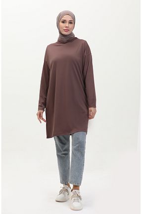 تونیک حجاب قهوه ای زنانه پلی استر sefamerve - کد 836310632