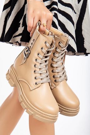 بوت / نیم بوت بژ زنانه چرم مصنوعی KAYRA VARDAR SHOES - کد 870378592