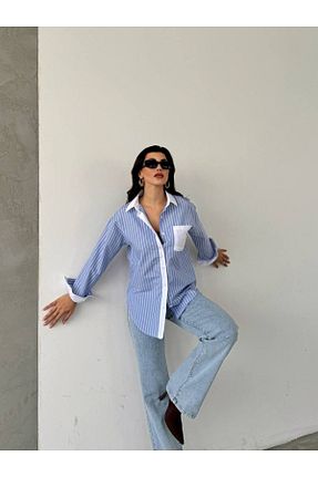 پیراهن آبی زنانه اورسایز FashionART - کد 854675894