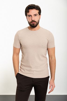 تیشرت بژ مردانه اسلیم فیت Mcr - کد 696010280
