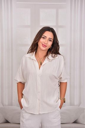 بلوز سفید زنانه ساده Butik - کد 870407504