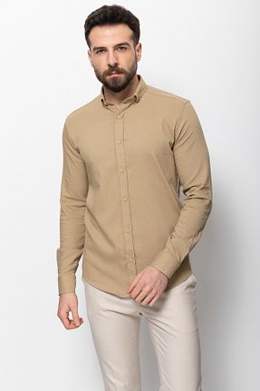 پیراهن بژ مردانه اسلیم فیت Mcr - کد 312693358