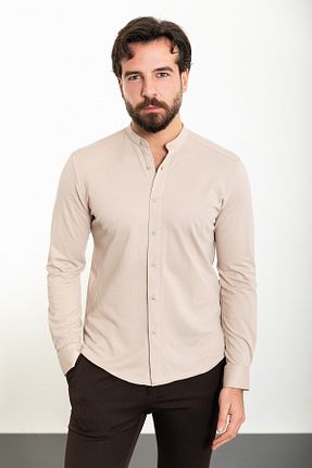 پیراهن بژ مردانه اسلیم فیت Mcr - کد 813892466