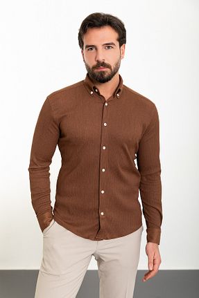 پیراهن قهوه ای مردانه اسلیم فیت Mcr - کد 813891659
