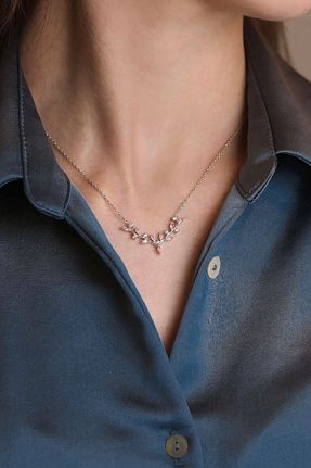گردنبند نقره صورتی زنانه 925 عیار Kiriş Gümüş - کد 830503919
