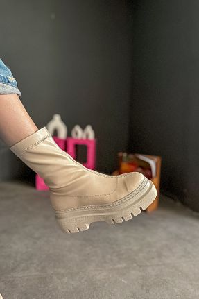 بوت / نیم بوت بژ زنانه چرم مصنوعی SHOEBELLAS - کد 870511585