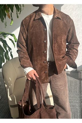 پیراهن قهوه ای مردانه یقه پیراهنی Hazhers - کد 860809095