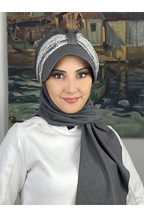 روسری طوسی پنبه پلی استر BUTİKAMBAR - کد 870650341