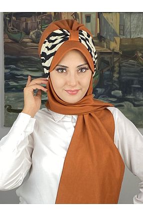 روسری قهوه ای پنبه پلی استر BUTİKAMBAR - کد 870647457