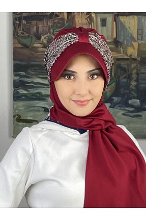 روسری زرشکی پنبه پلی استر BUTİKAMBAR - کد 870650353