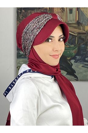 روسری زرشکی پنبه پلی استر BUTİKAMBAR - کد 870650353
