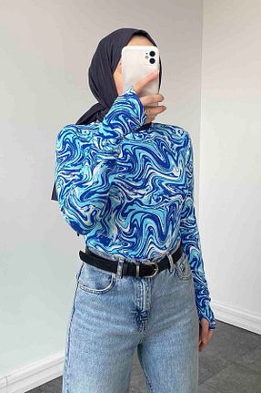 بادی حجاب آبی زنانه پنبه ای lamelif - کد 870761675