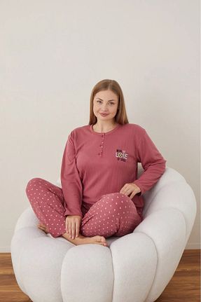 ست لباس راحتی سایز بزرگ زرشکی زنانه گلدار Lukitus - کد 870768459