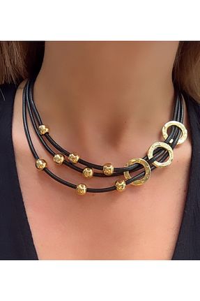 گردنبند جواهر مشکی زنانه روکش طلا Kutcha Accessories - کد 382124236