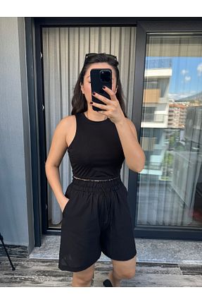 شلوارک و برمودا مشکی زنانه فاق بلند Ferqane Xalilova - کد 870851568