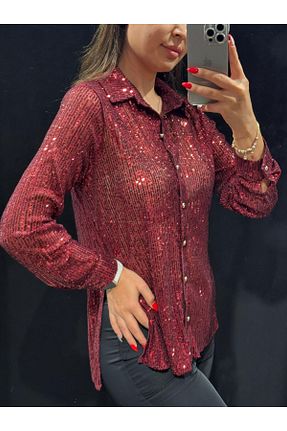 پیراهن زرشکی زنانه اورسایز KOSHKA BUTİK - کد 870888536