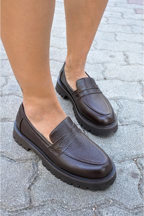 کفش لوفر قهوه ای زنانه چرم خالص SİBA SHOES - کد 871316145