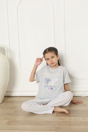 ست لباس راحتی طوسی بچه گانه پنبه پلی استر FAMES PİJAMA - کد 871323817