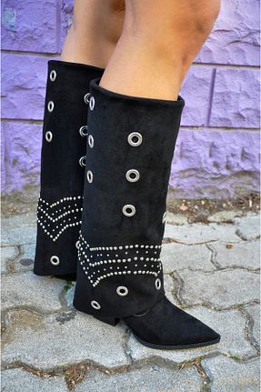 چکمه مشکی زنانه چرم مصنوعی SİBA SHOES - کد 870926555