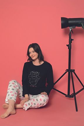 ست لباس راحتی مشکی زنانه طرح دار Sude HOMEWEAR - کد 871007369