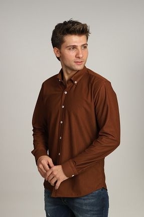 پیراهن قهوه ای مردانه اسلیم فیت PASSERO - کد 871111697