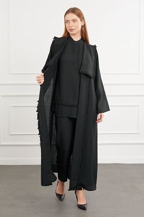 مانتو بلند مشکی زنانه پلی استر MAQ DESIGN - کد 871126171