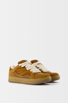 کفش اسنیکر قهوه ای مردانه بند دار Bershka - کد 871130887