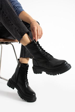 بوت / نیم بوت مشکی زنانه چرم مصنوعی Genel Markalar - کد 871173134
