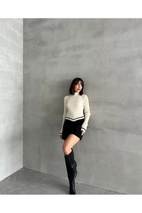 پلیور سفید زنانه ساده DENOKMODA - کد 871220036