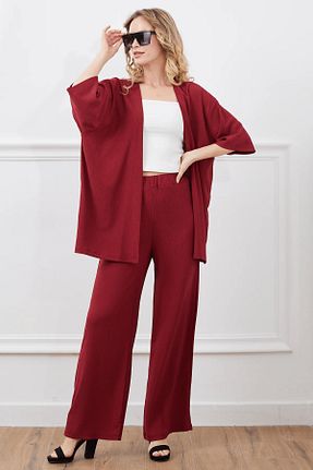 ست بالاتنه و پائین تنه زرشکی زنانه بافتنی AFEMMODA - کد 871249361