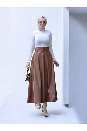 دامن حجاب قهوه ای زنانه کلوش HİJABAYA - کد 871248519
