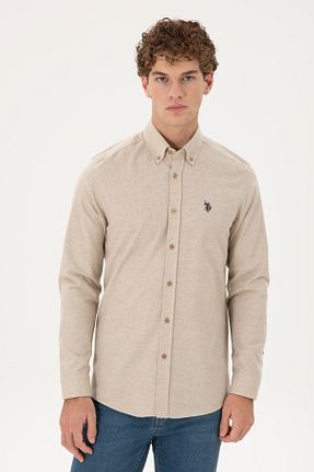 پیراهن بژ مردانه یقه دکمه دار U.S. Polo Assn. - کد 871284979