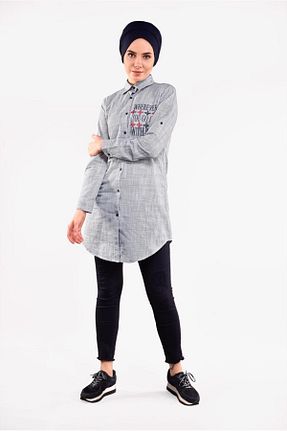 تونیک حجاب طوسی زنانه پنبه پلی استر TRENDTESETTÜR - کد 86185628