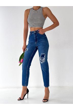 شلوار جین آبی زنانه پاچه کوتاه Asia - کد 870305375