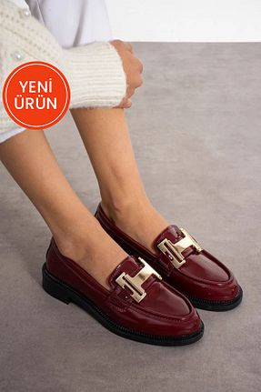 کفش لوفر زرشکی زنانه چرم مصنوعی Pazzyonez - کد 869361539