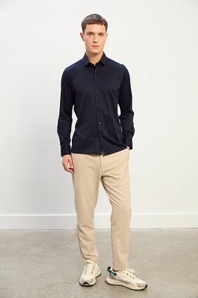 پیراهن سرمه ای مردانه رگولار Knitology - کد 869958896