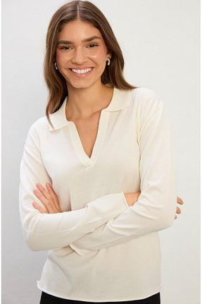 بلوز سفید زنانه ساده Knitology - کد 869958499